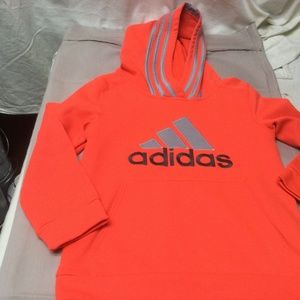 Boys Adidas Orange Hooded Sweatshirt Fleece lined size 7